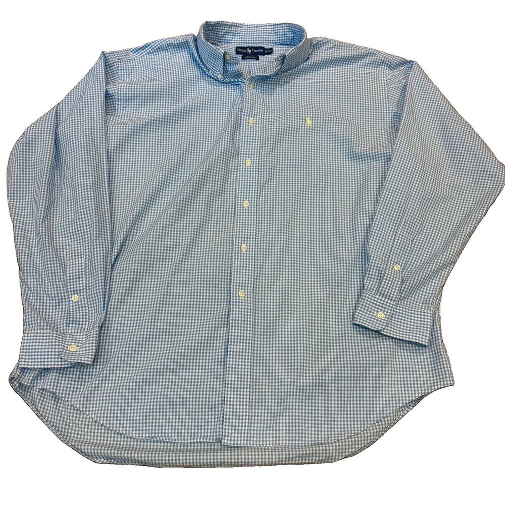 Vintage Polo Ralph Lauren Blake Light Blue Gingham Button Down Shirt Men's 2XL